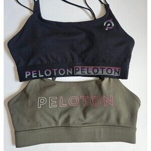 (2) Peloton Strappy Sports Bras Small olive green black